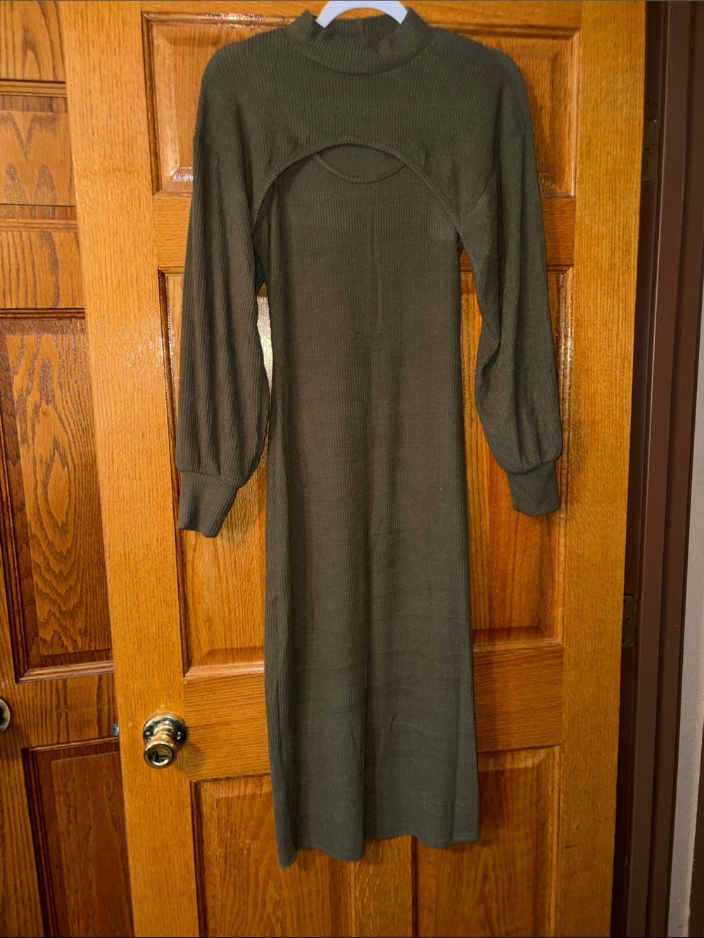 NWT! Olive Green Ribbed 2-Piece Long Sleeve Midi Dress